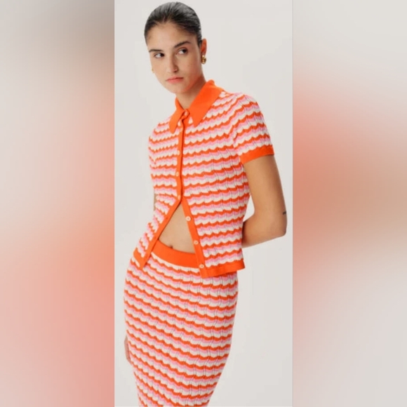 NWT Ronny Kobo Tallys Knit Top Orange‎ Pink White Chevron button down size S - Picture 10 of 10